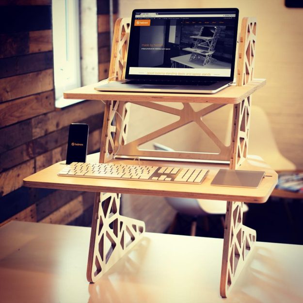 Our S-Desk Two setup with a full size Apple keyboard, trackpad, 15″ MacBook Pro and iPhone 6s. I know, I know, another pic with a load of Apple product on it, but they are digital tools of our trade (this is all my own kit) and they still look very well upon our desks. Going to try and borrow other blingy Mac alternatives for some variation in setup shots and to show that our desks work with all manor of equipment. We’ve even got customers that use these for model and jewellery making – photos of that coming soon. If you can work on it sitting down, you can work on it standing up.