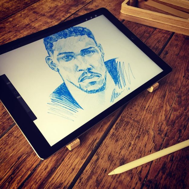 Wishing #anthonyjoshua a win this weekend. Drawing his portrait on an #ipadpro with #applepencil supported by our La-Stand for a perfect #sketching position. …….#laptopstand #ipadstand #appleaccessory #instasketch #boxing #artist #sketch #procreate #ipadsketch #fighter #winner #winning #ipadproart