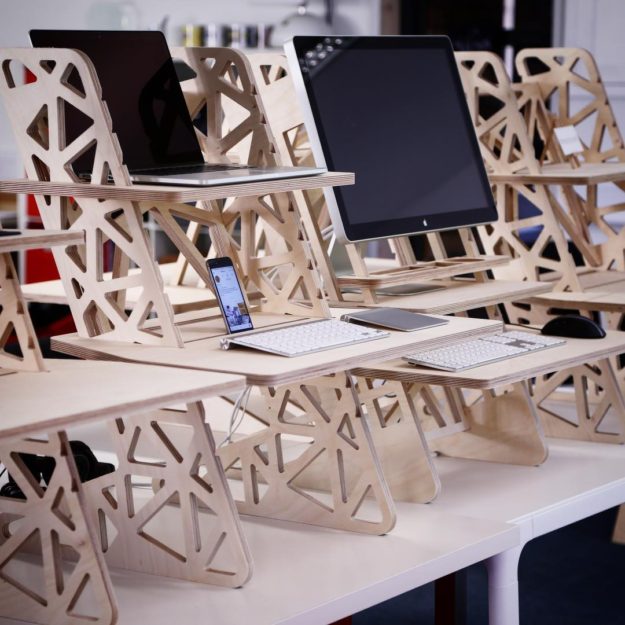 If you’ve got limited space, our standing desks only take up half a desk width, so you can fit two next to each other or have one area sitting and one area for standing (our suggested setup