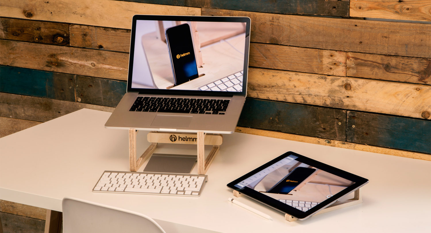 Wooden laptop and ipad pro stand