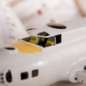 helmm-model-makers-workbench-b17-08 Close up of B17 scale model on standing workbench