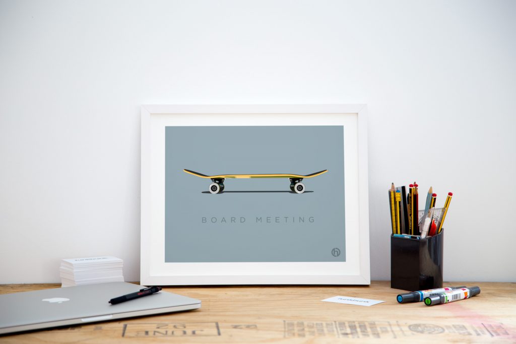 Small framed skateboard office art print poster