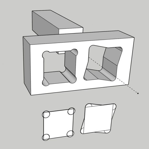 I love CNC manufacturing but when using round mill bits, pocket holes are necessary for carving out interior shapes for component interfaces. Although not ugly, the pocket holes can ruin clean lines and always seem like a compromise. So I’ve been exploring ways of making them appear more attractive and integrating them into the design. I see lots of opportunity here for some very nice corners and joints in our furniture. Will need lots of physical testing to make sure there is no structural issues, but I have hopes that I can banish visible pocket holes from all our future work