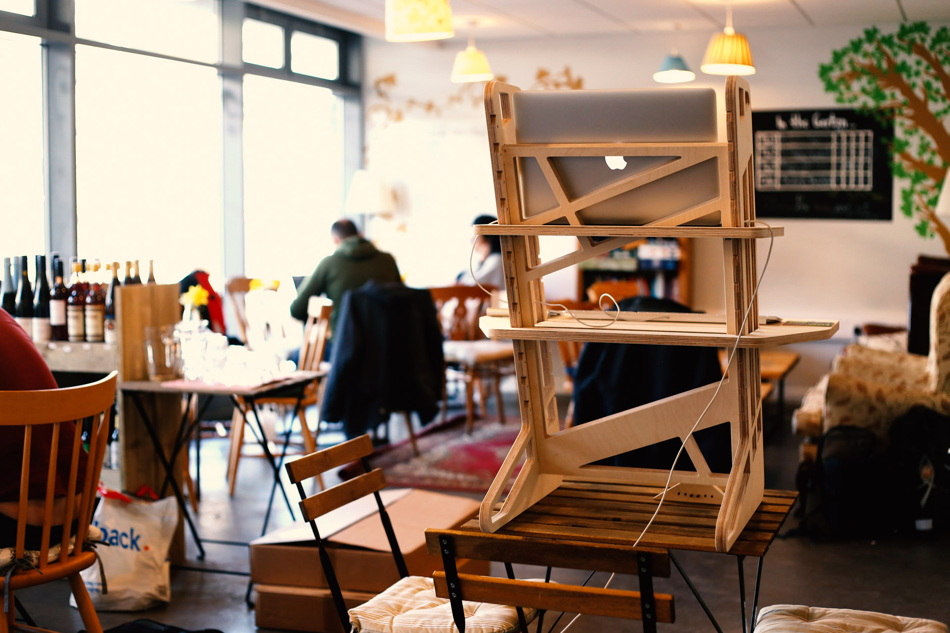 Coworking with wooden standing desks