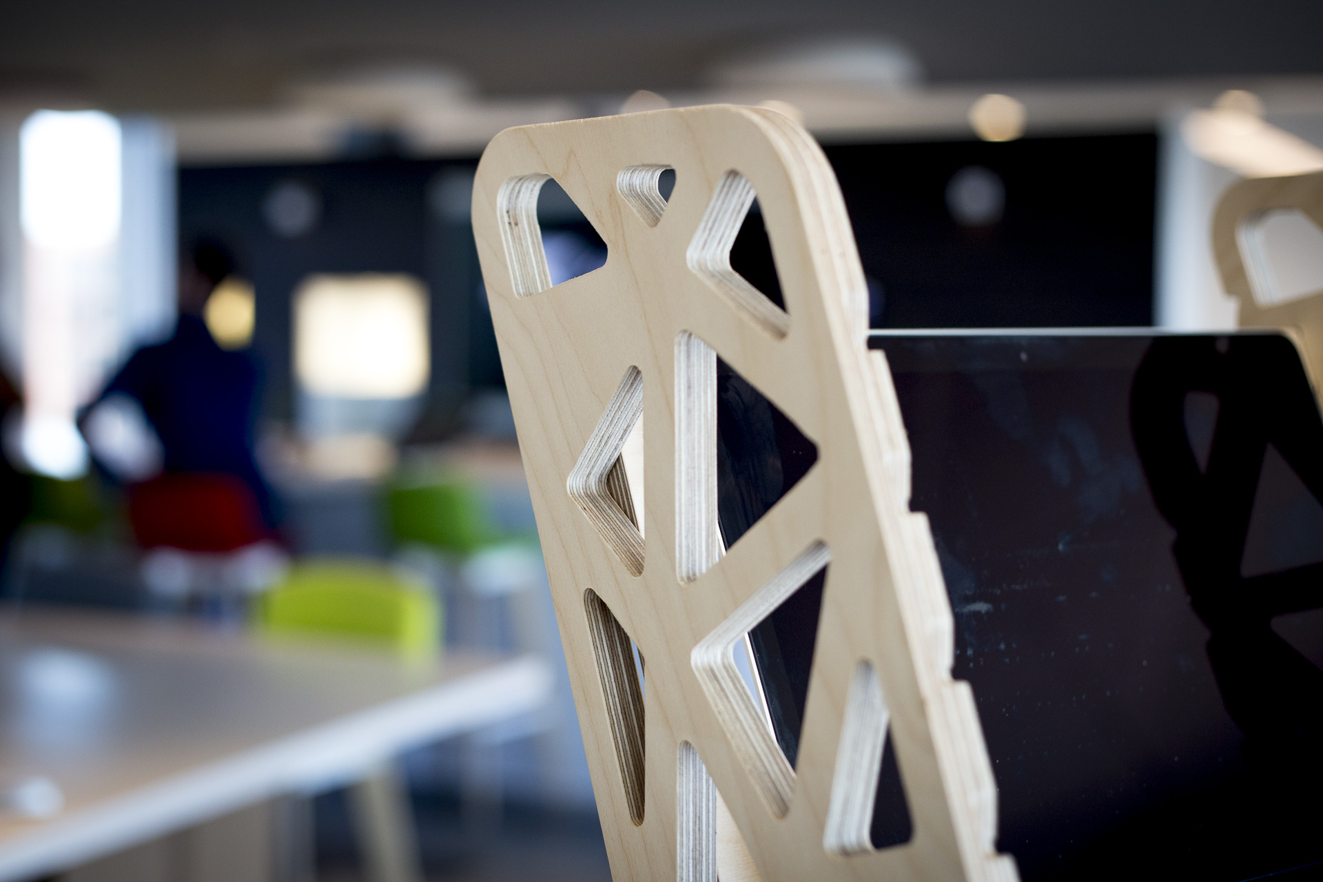 Detail of our wooden standing desk the S-Desk Voro